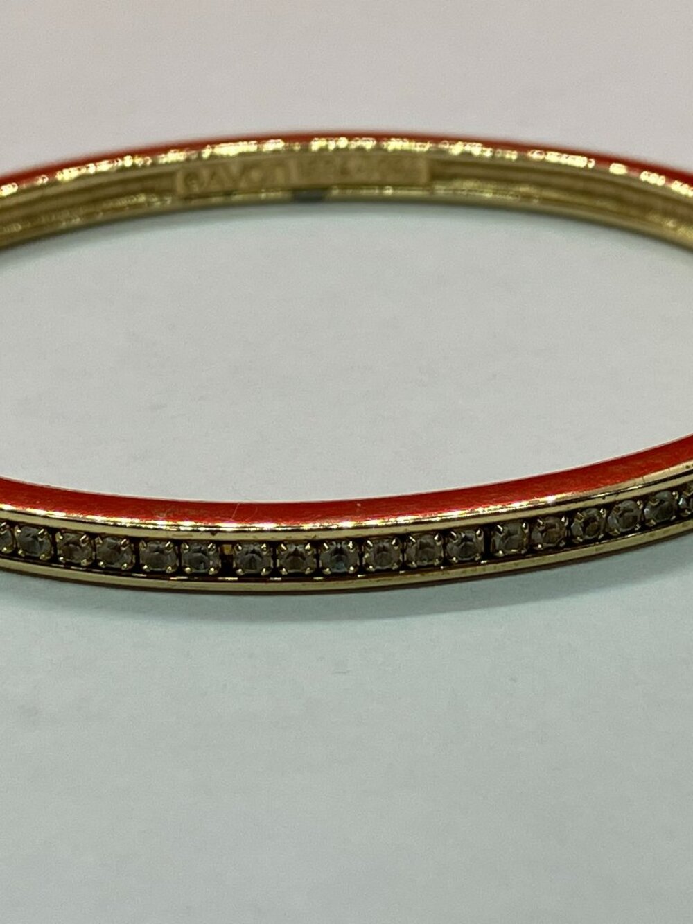 Vintage Avon 1886-1986 Goldtone Rhinestone Hinged Cuff Bracelet